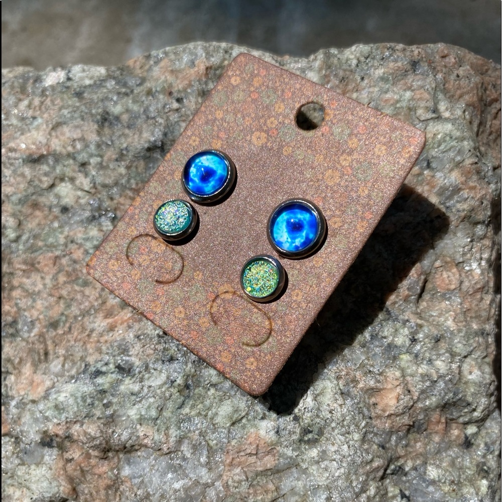 NEW Faux Druzy Stud Earrings Set